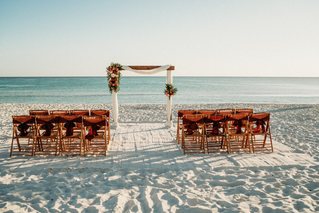 Destin beach wedding packages with oceanfront ceremony setup